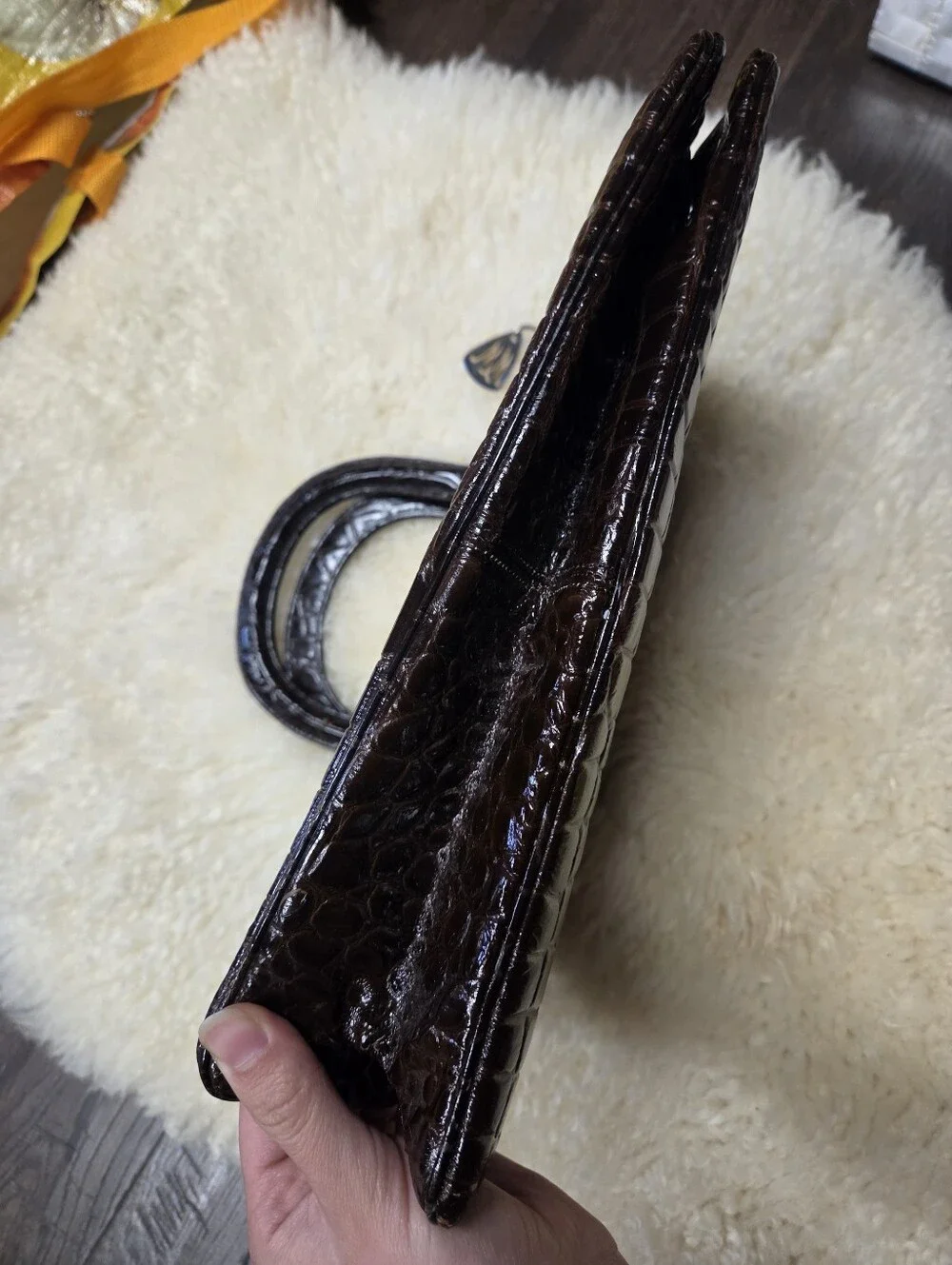 Vintage Morris Moskowitz Brown Crocodile Embossed Leather Handbag 60s Satchel MM